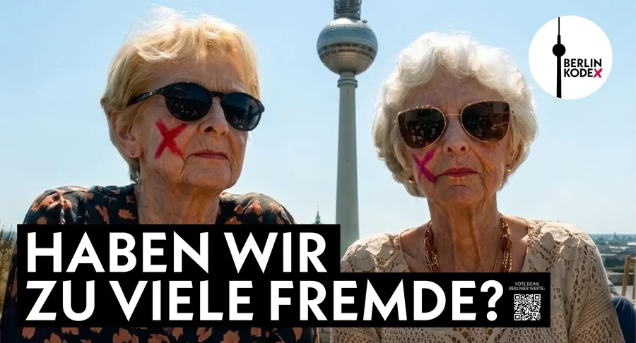 Kampagnenmotiv des Berlin Kodex mit der Frage, ob Berlin zu viele Fremde hat